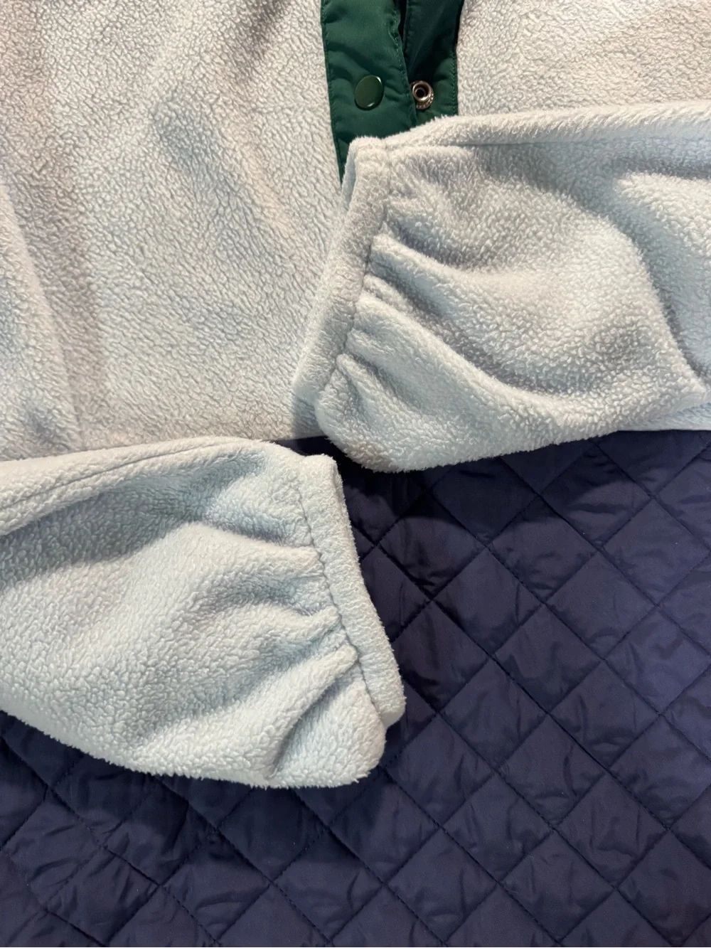 J. Crew Light Blue, Navy & Forest Green Quilted Fleece Pullover